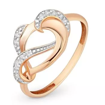 Кольцо с фианитами из красного золота 585 пробы, размер 17