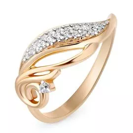 Кольцо с фианитами из красного золота 585 пробы, размер 17