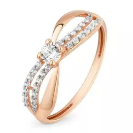 Кольцо с фианитами из красного золота 585 пробы, размер 17