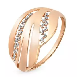 Кольцо с фианитами из красного золота 585 пробы, размер 17