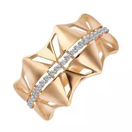 Кольцо с фианитами из красного золота 585 пробы, размер 17