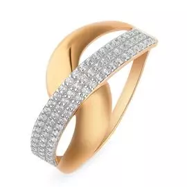 Кольцо с фианитами из красного золота 585 пробы, размер 17