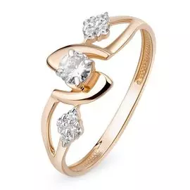 Кольцо с фианитами из красного золота 585 пробы, размер 17