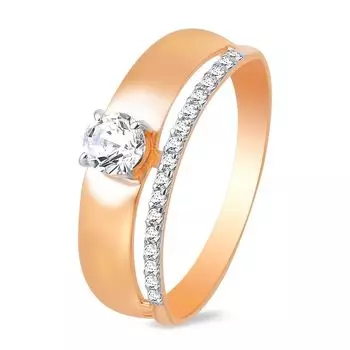 Кольцо с фианитами из красного золота 585 пробы, размер 17.5