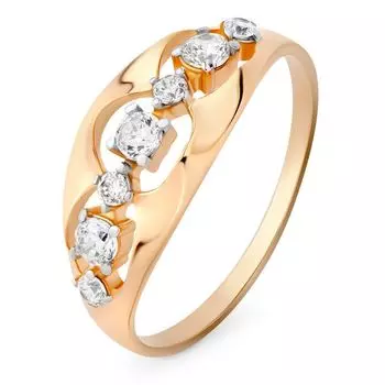 Кольцо с фианитами из красного золота 585 пробы, размер 17.5