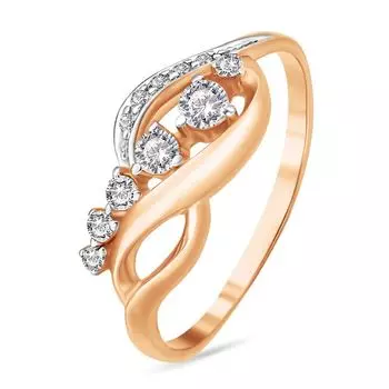 Кольцо с фианитами из красного золота 585 пробы, размер 17.5