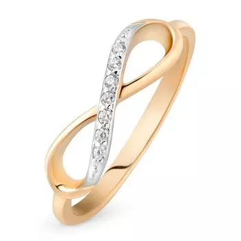 Кольцо с фианитами из красного золота 585 пробы, размер 17.5