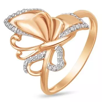 Кольцо с фианитами из красного золота 585 пробы, размер 17.5