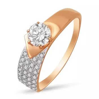 Кольцо с фианитами из красного золота 585 пробы, размер 17.5