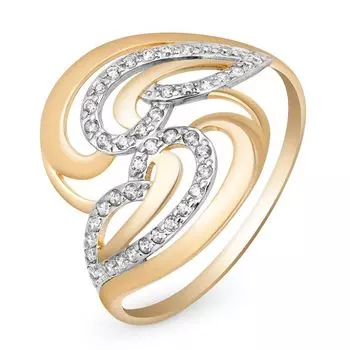 Кольцо с фианитами из красного золота 585 пробы, размер 17.5