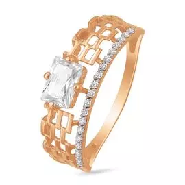 Кольцо с фианитами из красного золота 585 пробы, размер 17.5