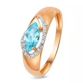 Кольцо с фианитами из красного золота 585 пробы, размер 17.5