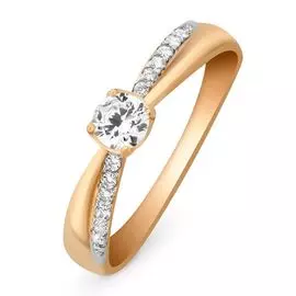 Кольцо с фианитами из красного золота 585 пробы, размер 17.5