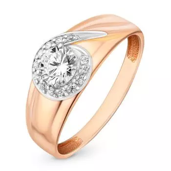 Кольцо с фианитами из красного золота 585 пробы, размер 18