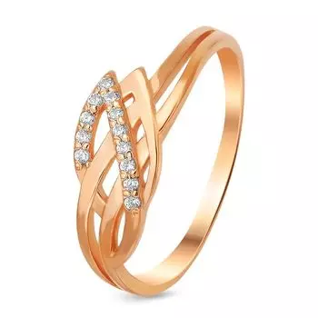 Кольцо с фианитами из красного золота 585 пробы, размер 18