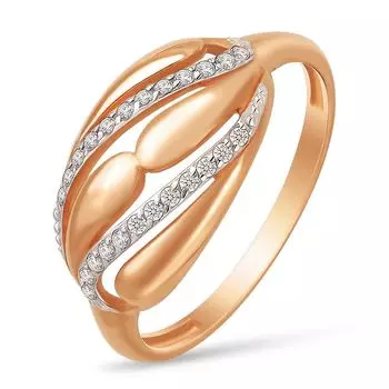 Кольцо с фианитами из красного золота 585 пробы, размер 18