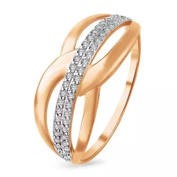 Кольцо с фианитами из красного золота 585 пробы, размер 18