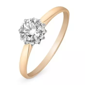 Кольцо с фианитами из красного золота 585 пробы, размер 18