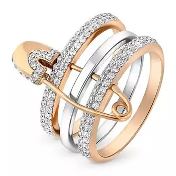 Кольцо с фианитами из красного золота 585 пробы, размер 18