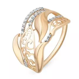 Кольцо с фианитами из красного золота 585 пробы, размер 18