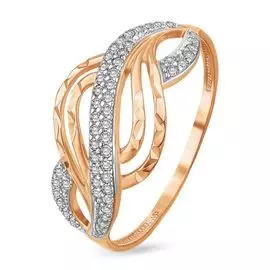 Кольцо с фианитами из красного золота 585 пробы, размер 18