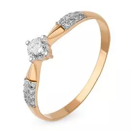 Кольцо с фианитами из красного золота 585 пробы, размер 18