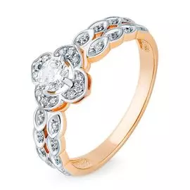 Кольцо с фианитами из красного золота 585 пробы, размер 18