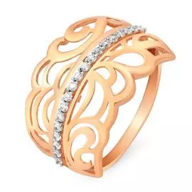 Кольцо с фианитами из красного золота 585 пробы, размер 18