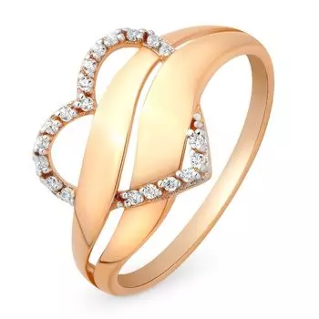 Кольцо с фианитами из красного золота 585 пробы, размер 18.5