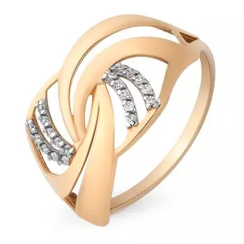 Кольцо с фианитами из красного золота 585 пробы, размер 18.5