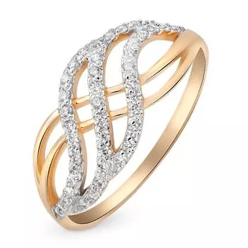 Кольцо с фианитами из красного золота 585 пробы, размер 18.5