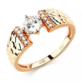 Кольцо с фианитами из красного золота 585 пробы, размер 18.5