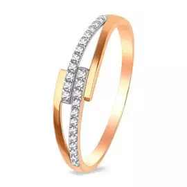 Кольцо с фианитами из красного золота 585 пробы, размер 18.5