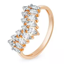 Кольцо с фианитами из красного золота 585 пробы, размер 18.5