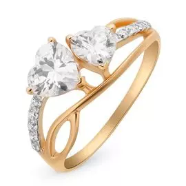 Кольцо с фианитами из красного золота 585 пробы, размер 18.5