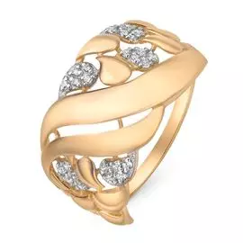 Кольцо с фианитами из красного золота 585 пробы, размер 18.5