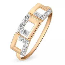 Кольцо с фианитами из красного золота 585 пробы, размер 18.5