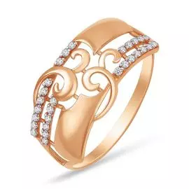 Кольцо с фианитами из красного золота 585 пробы, размер 18.5