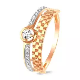 Кольцо с фианитами из красного золота 585 пробы, размер 18.5