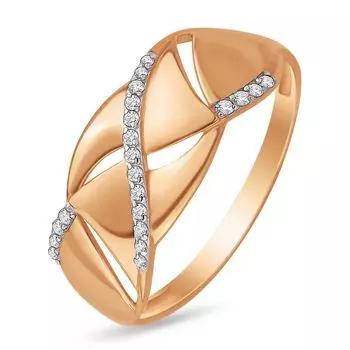 Кольцо с фианитами из красного золота 585 пробы, размер 19