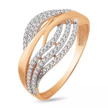 Кольцо с фианитами из красного золота 585 пробы, размер 19