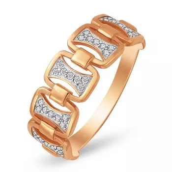 Кольцо с фианитами из красного золота 585 пробы, размер 19