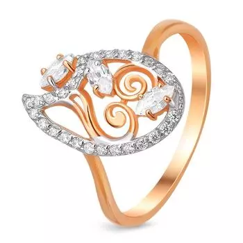 Кольцо с фианитами из красного золота 585 пробы, размер 19