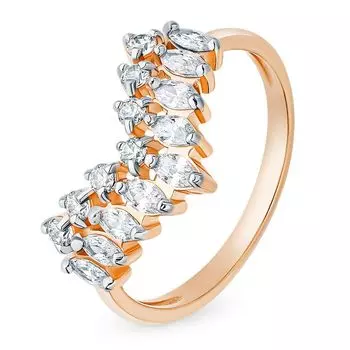 Кольцо с фианитами из красного золота 585 пробы, размер 19