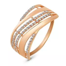 Кольцо с фианитами из красного золота 585 пробы, размер 19