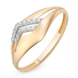 Кольцо с фианитами из красного золота 585 пробы, размер 19