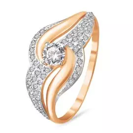 Кольцо с фианитами из красного золота 585 пробы, размер 19