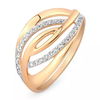 Кольцо с фианитами из красного золота 585 пробы, размер 20