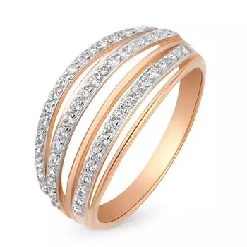 Кольцо с фианитами из красного золота 585 пробы, размер 20