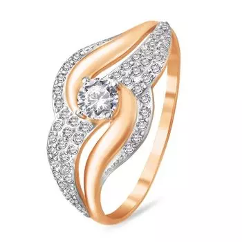 Кольцо с фианитами из красного золота 585 пробы, размер 20